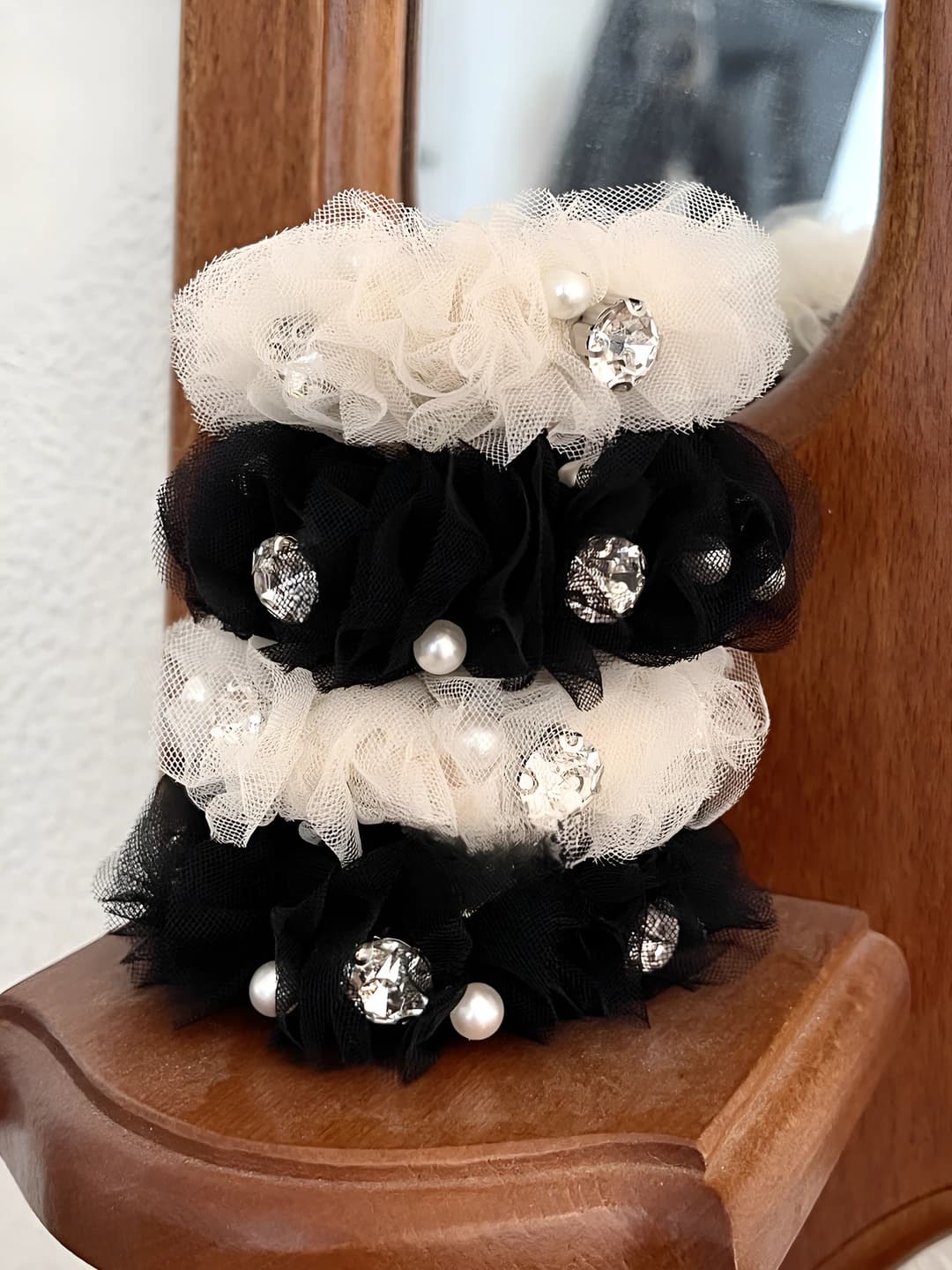 Women's stretch hair ties: solid colour, lace, high elasticity, handmade, Korean/Japanese style