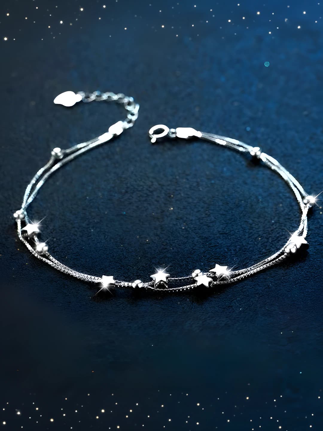 Women's 925 silver plated small star double layer bracelet, Korean style, ins style