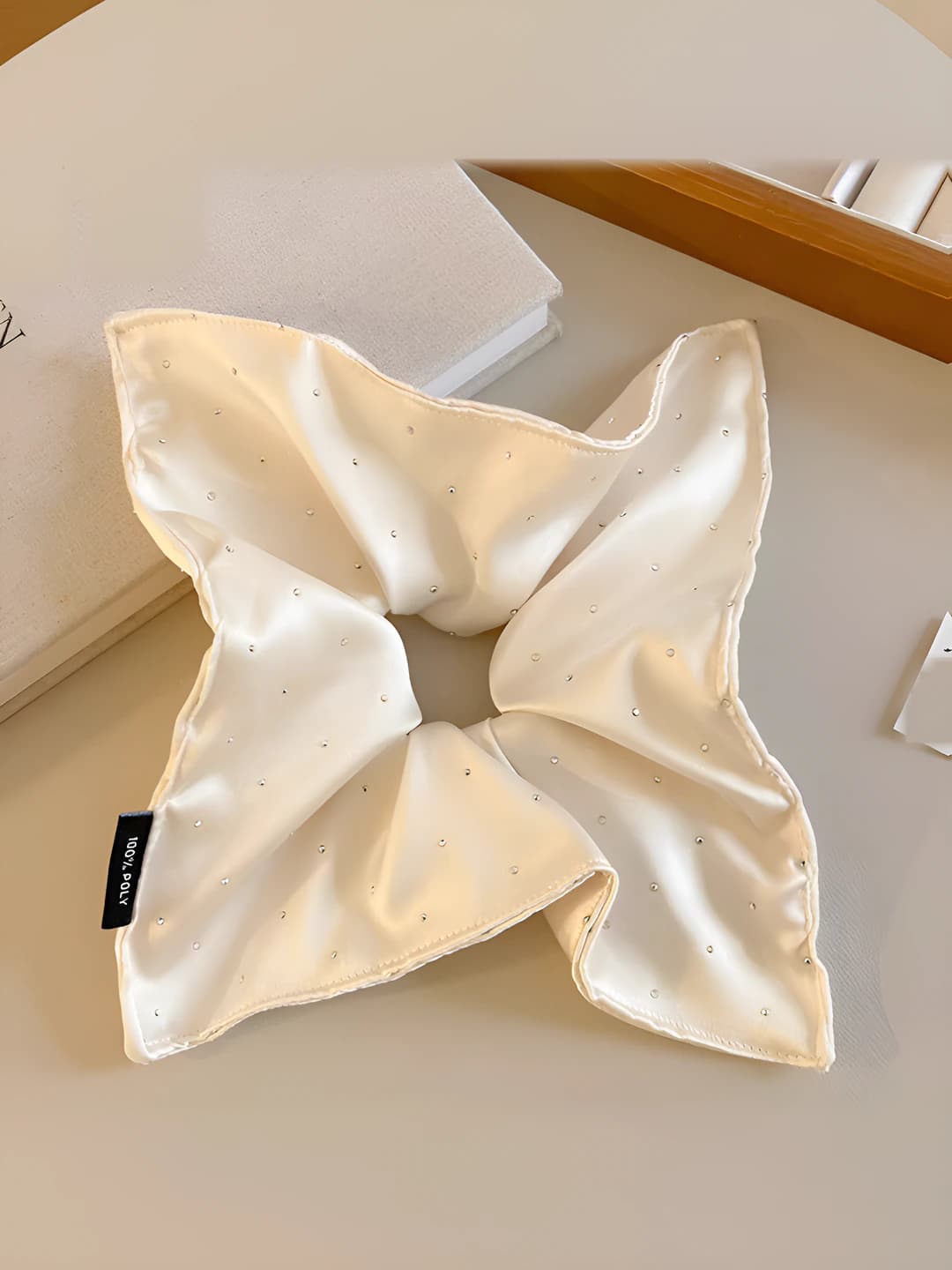 17# Beige satin rhinestone scarf-22cm