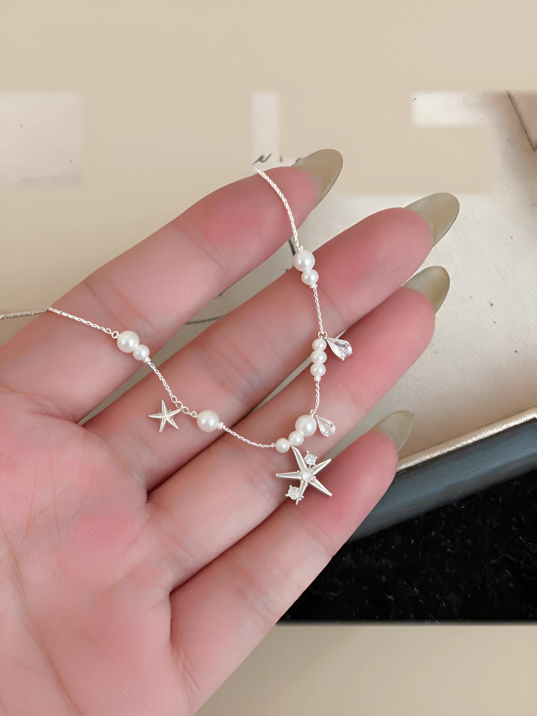 Necklace - silver - white
