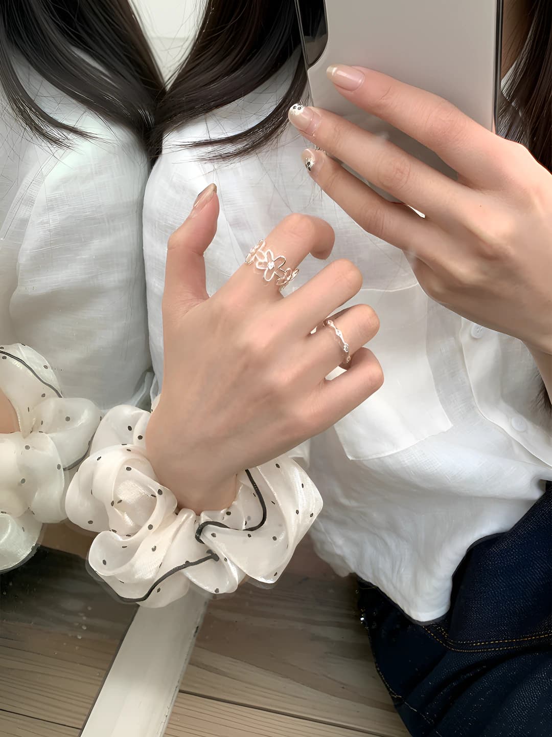 Women's silver oval open ring with zircon, light luxury style index finger ring