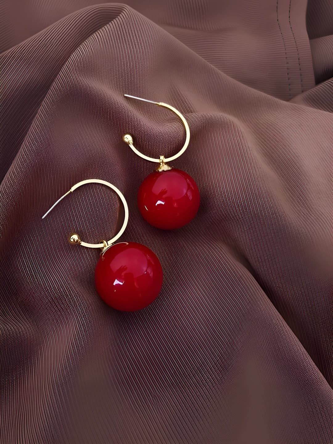 Red large pearl earrings A527