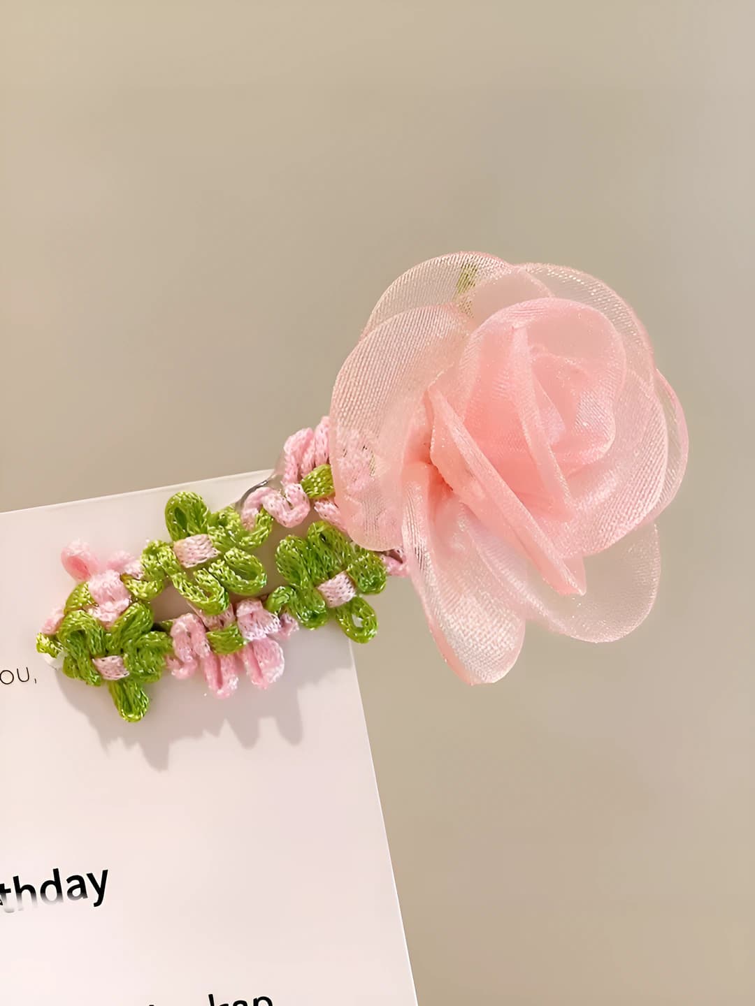 1# Pink mesh floral hair clip