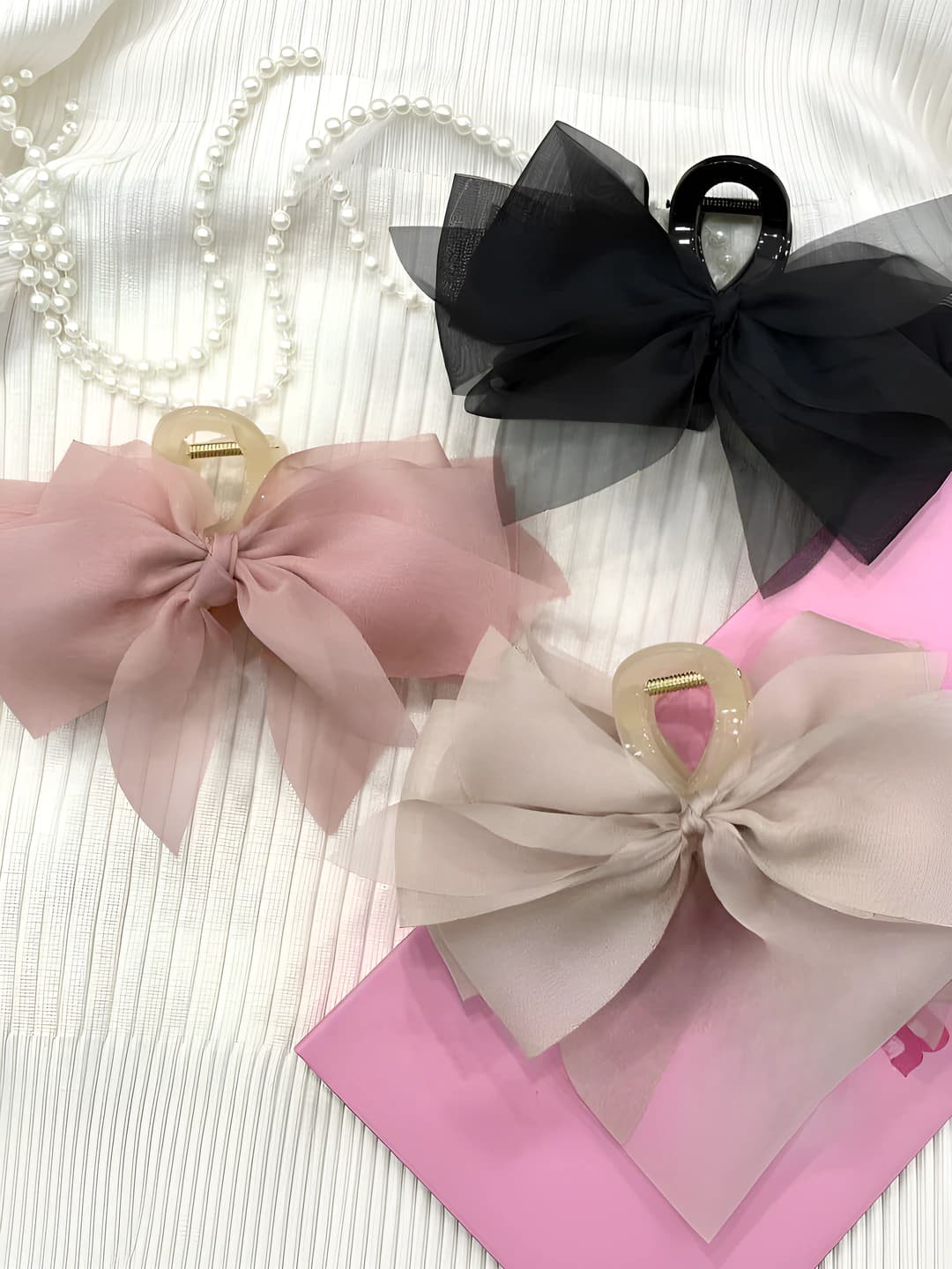 Ayollar uchun bahor-yoz uchun katta o'lchamli tulle bow soch to'g'rag'i (claw clip)