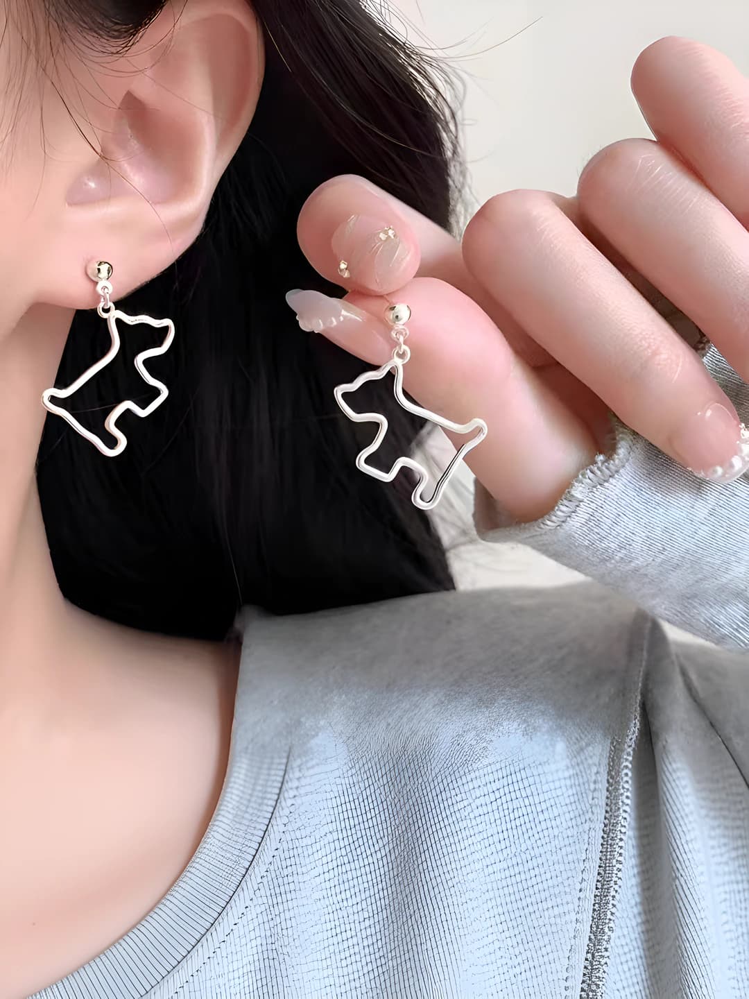 Silver dog stud earrings