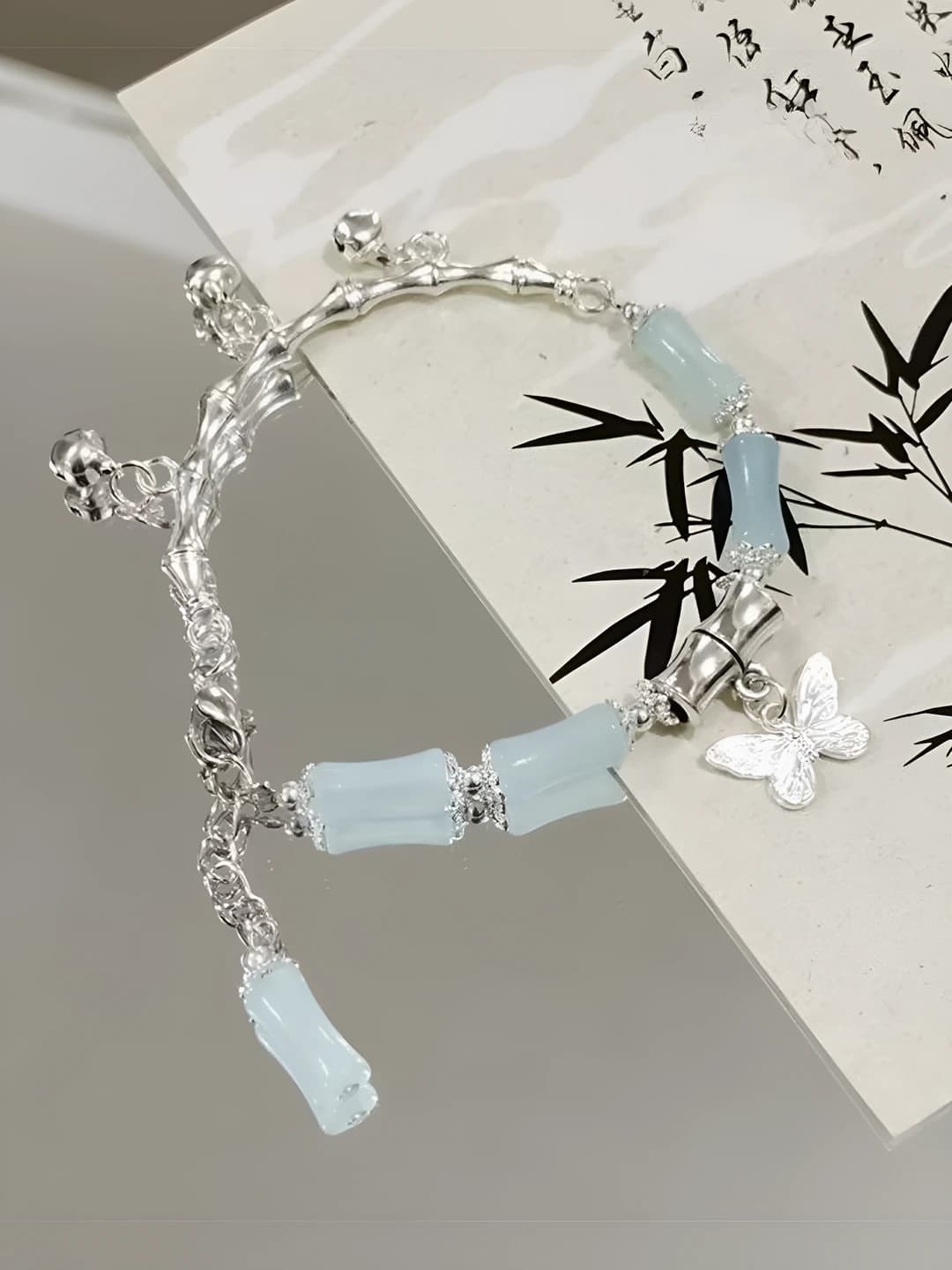 Blue ink bamboo butterfly bracelet