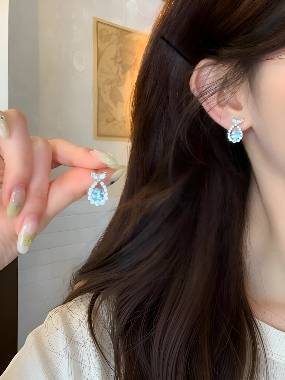 Women's blue fish tail zircon earrings, 2026, unique design, light luxury style