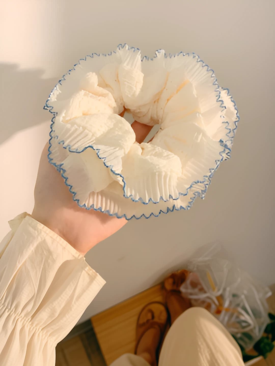 2# Double layer blue floral lace edge - 16 cm