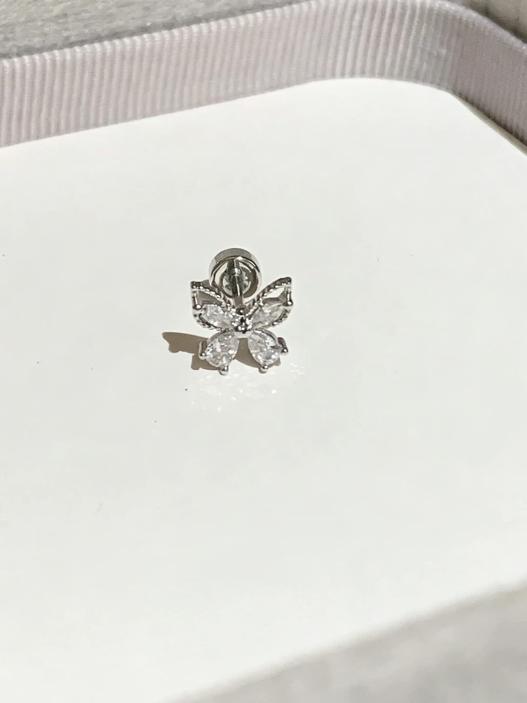 Women's 316L titanium steel water drop zircon butterfly stud earrings
