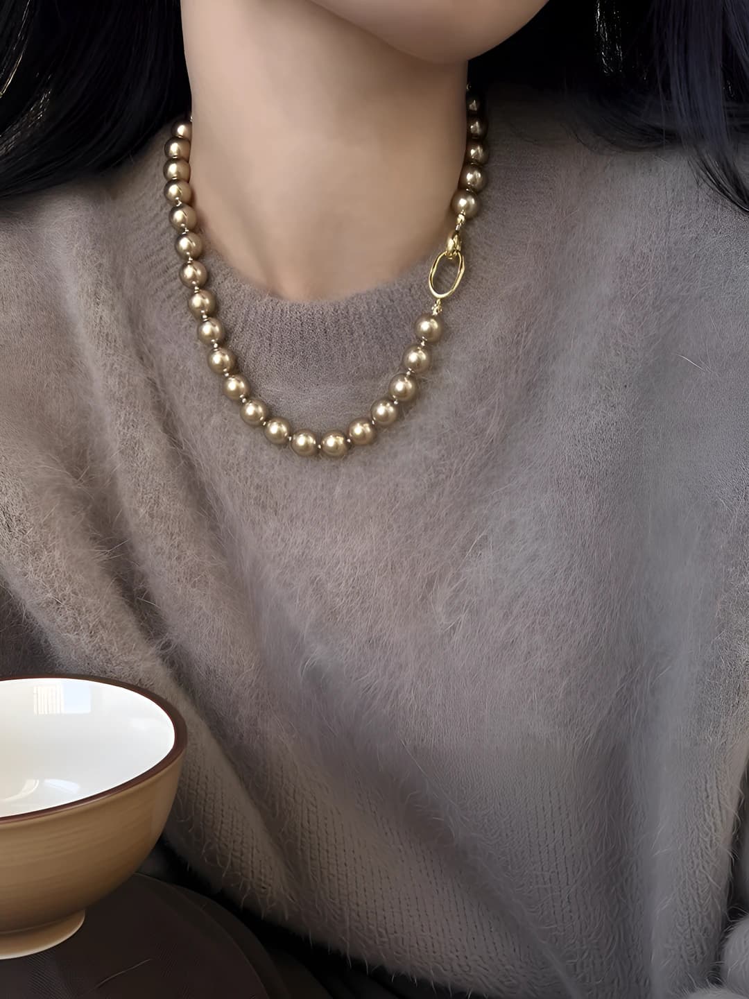 10# Coffee Swarovski pearl necklace - 8MM