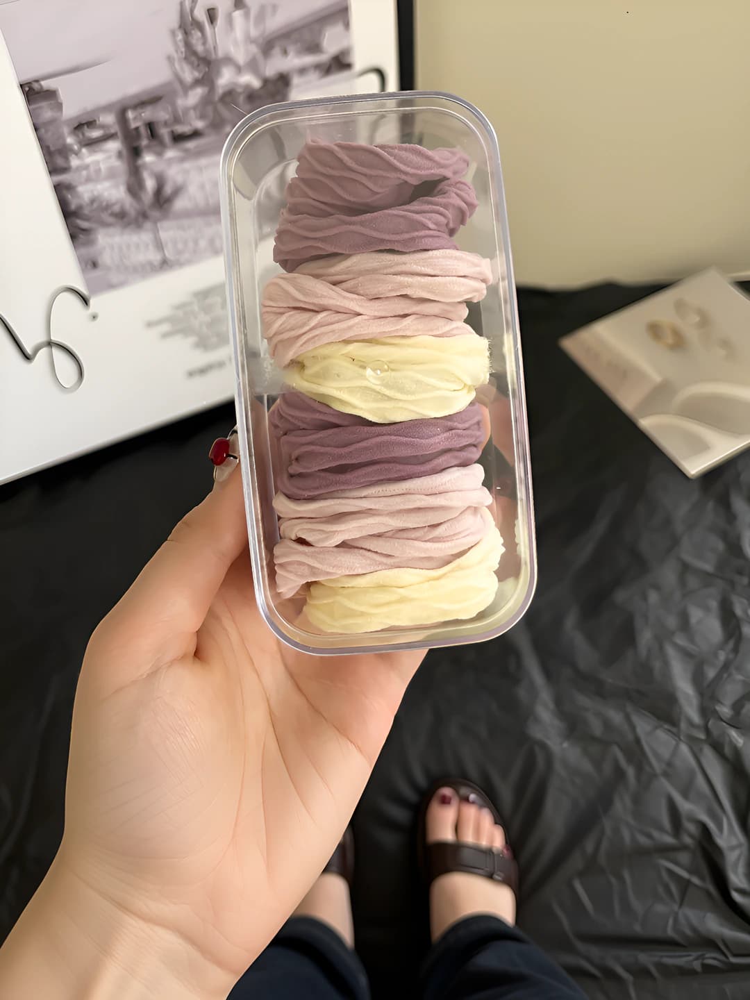 Purple diamond pattern box hair ties - 10 pcs