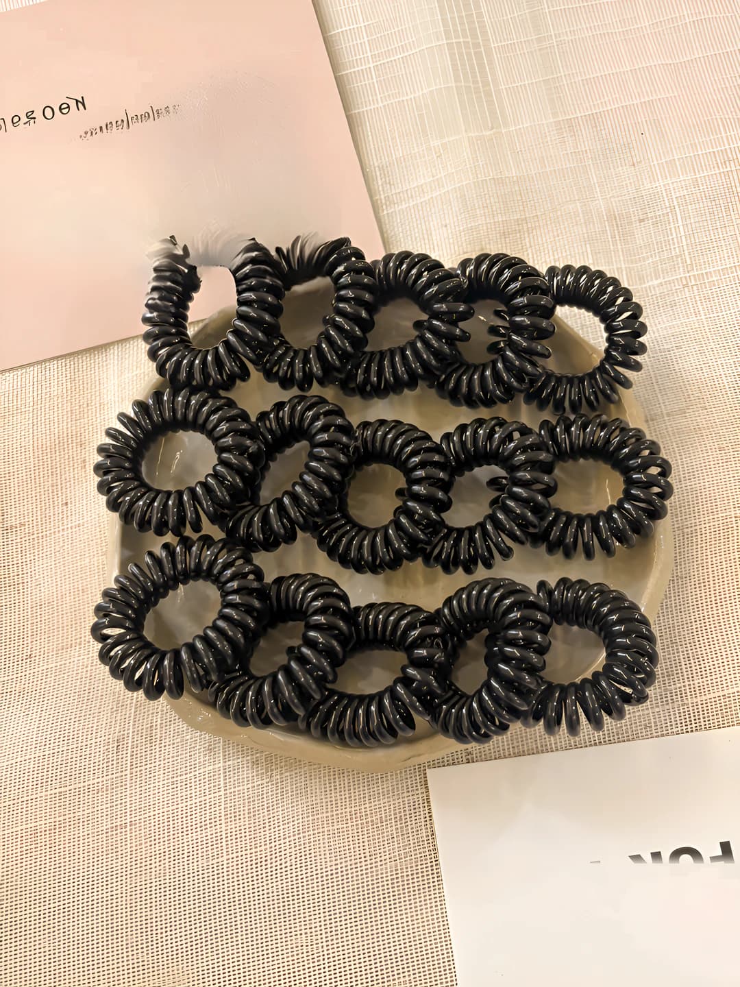 Large glossy thin cord hair ties - 15 pcs