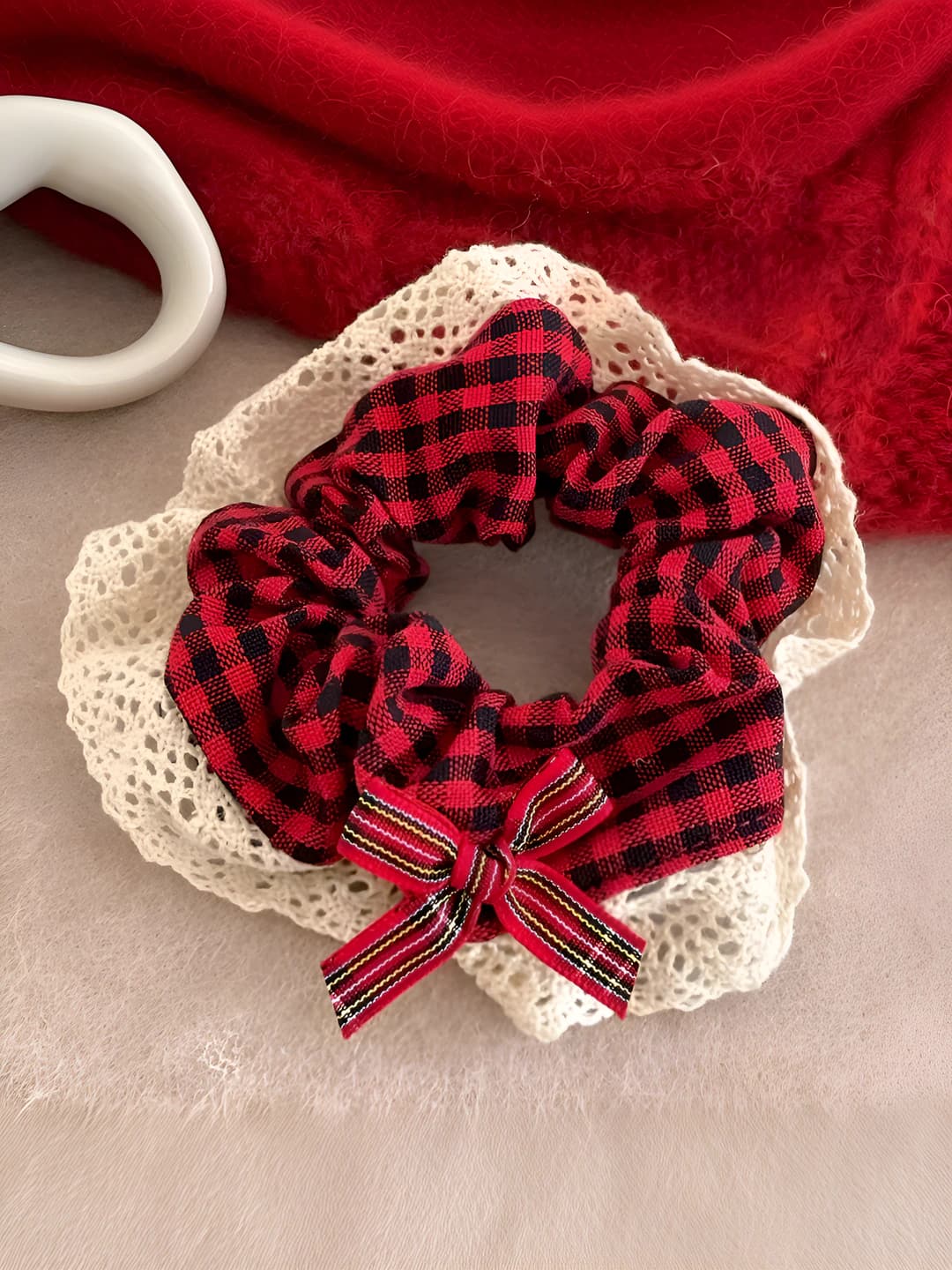 Lace red plaid, 5 cm