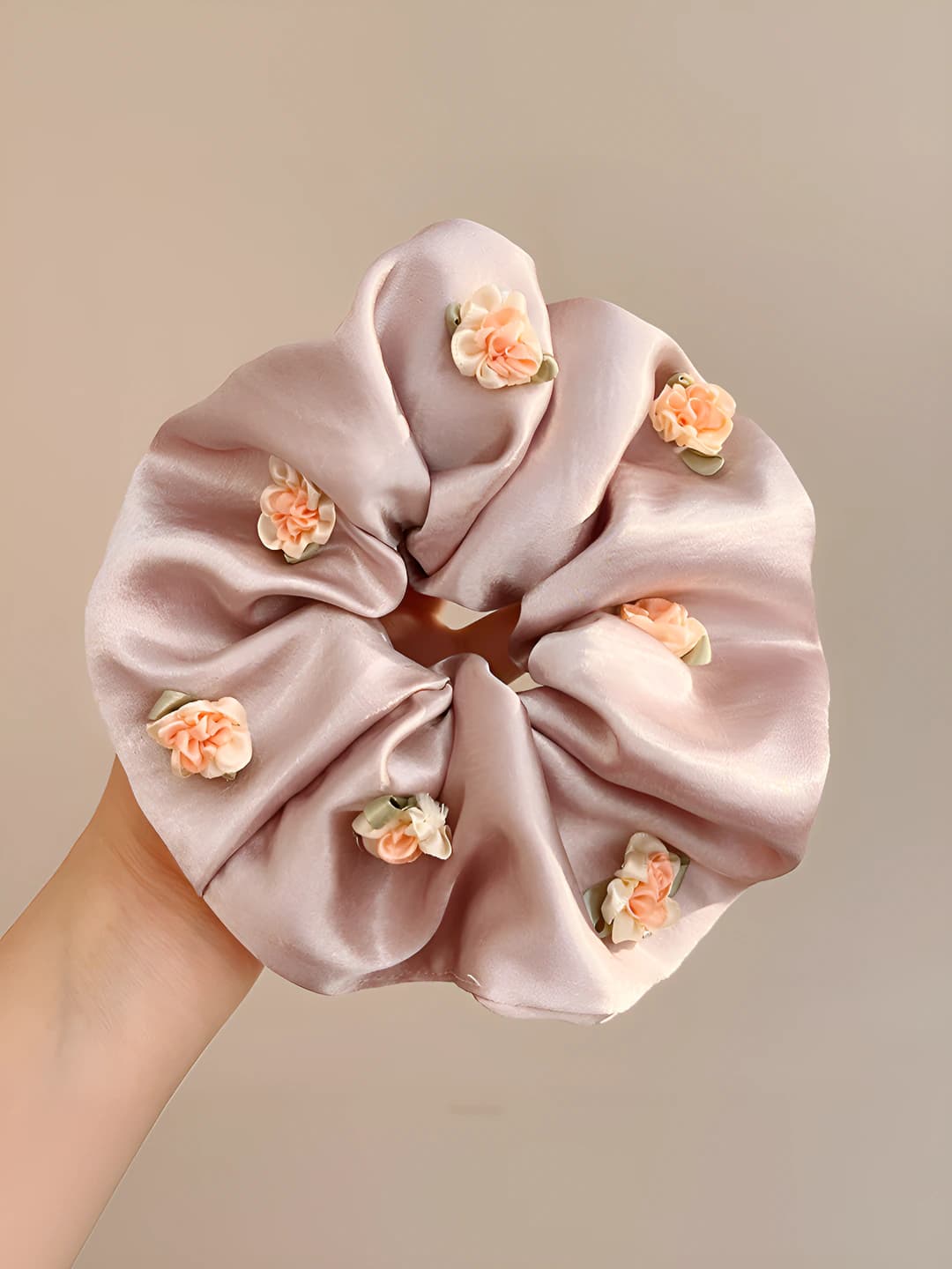Pink floral hair tie