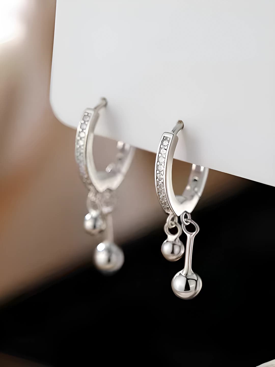 Women's dangle earrings with two balls and zircon, simple style, light luxury design
