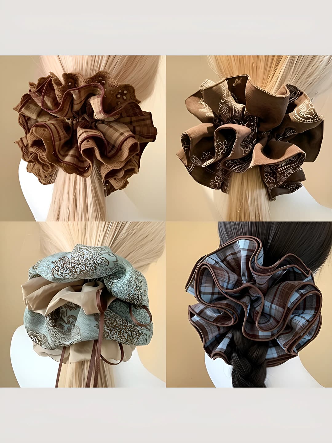 Ayollar uchun to'qima scrunchie soch to'qasi: preppi uslub, katta o'lcham, elastik, qora rang