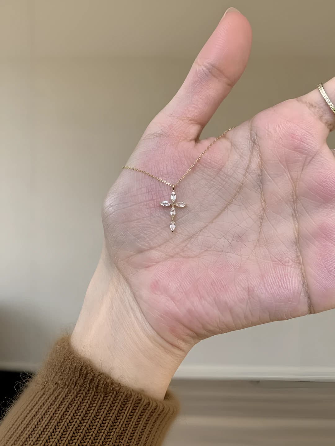 Women's cross pendant necklace, fully set with zircon, retro style, casual, regular chain, 41-50 cm