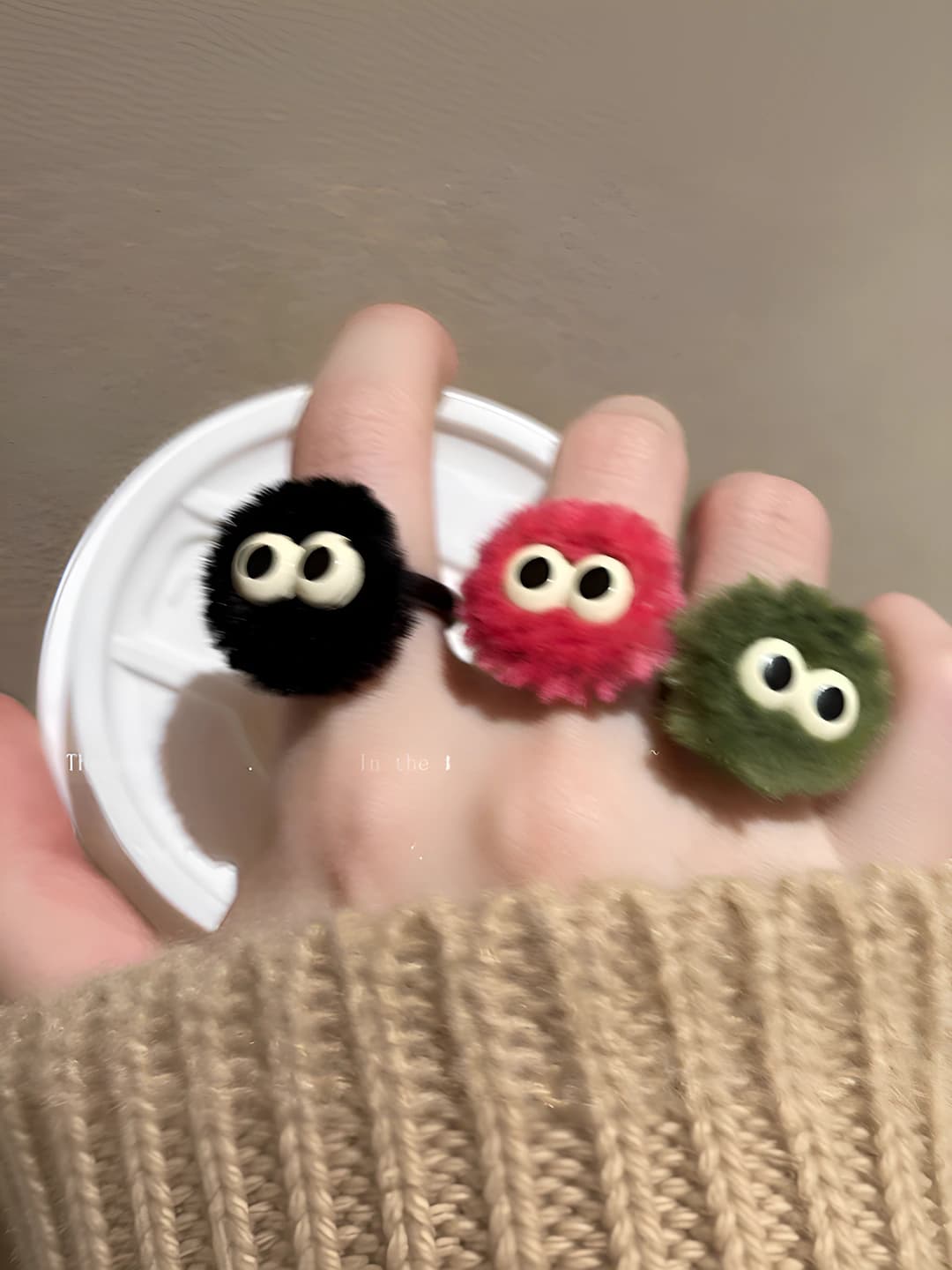Women's fuzzy pom-pom cartoon ring for autumn-winter