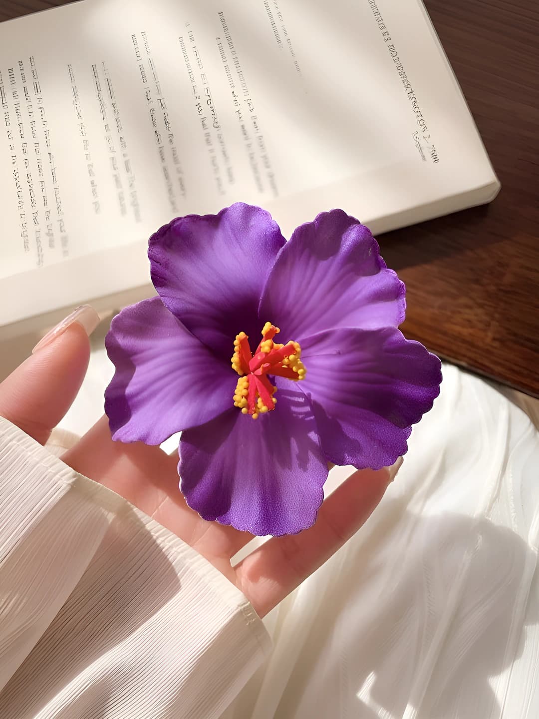 2# Purple plumeria hair clip ~9.5 cm