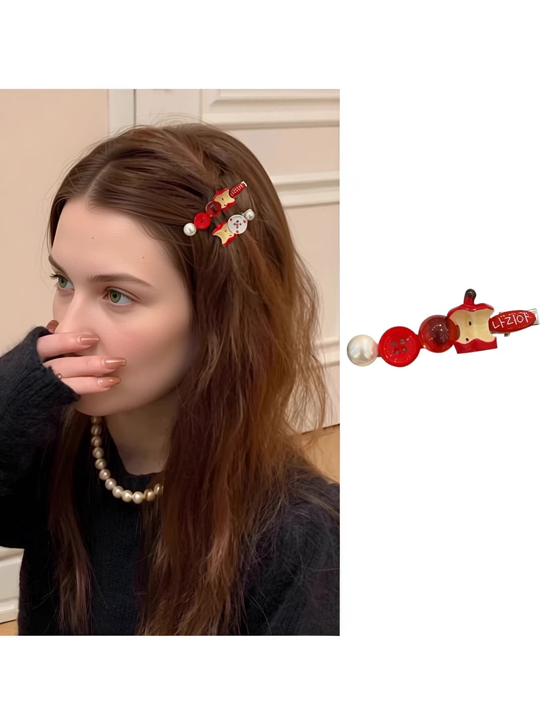 Apple red button, duckbill clip
