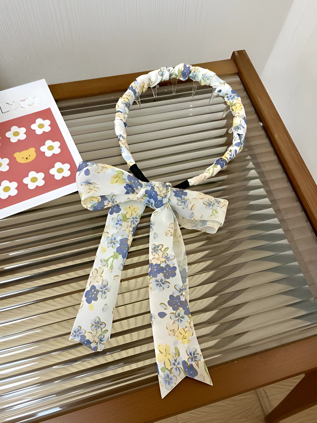Flower garden - yellow-blue small floral bow clip [1 pc]