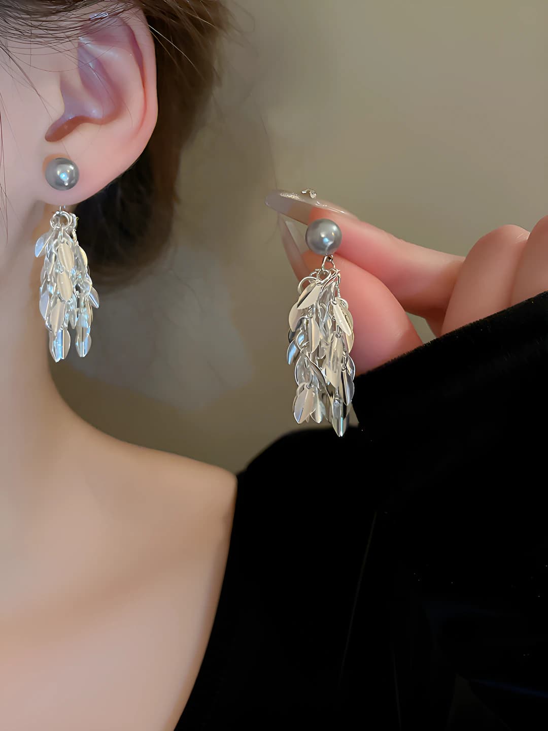 Серебряная игла - Серебряные листовые серьги с кистью