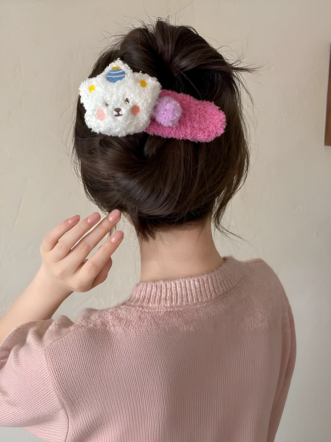 1# White pudding bear pink clip