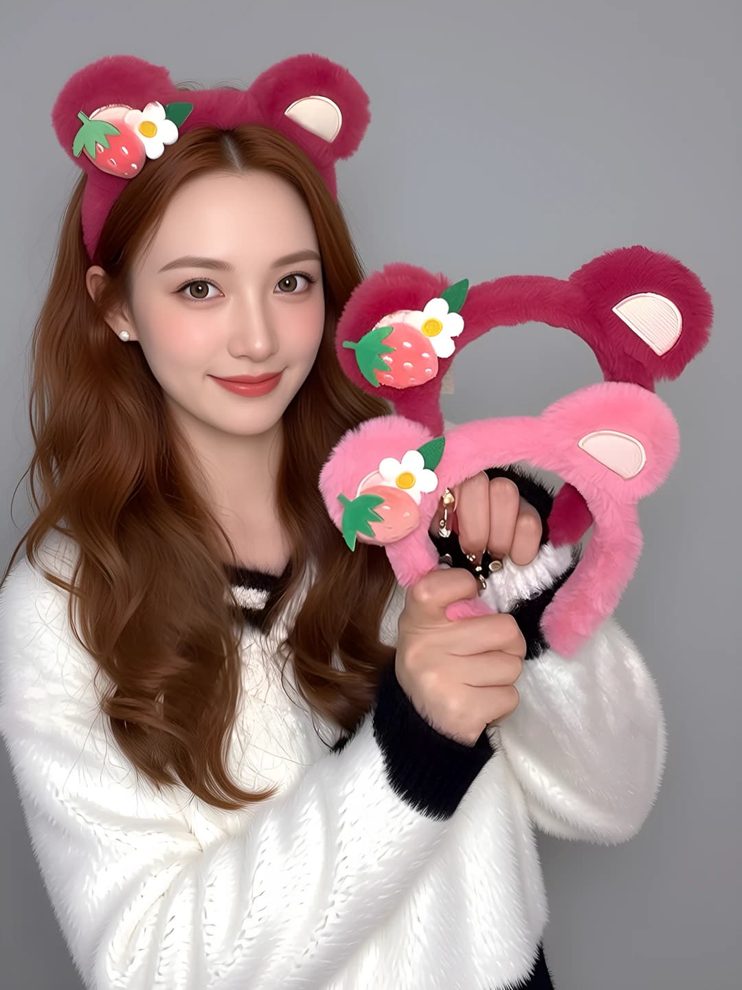 Women's plush bear-ear headband, non-slip, autumn-winter