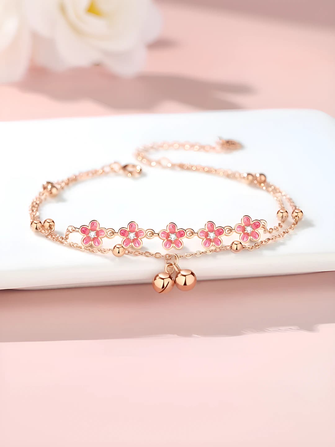Women's two-layer floral design bronze anklet 2026