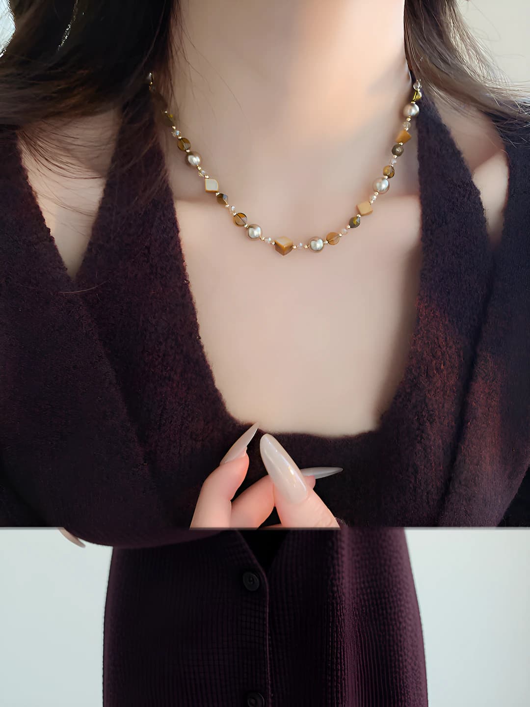 39# Цепь - Золотой - Кофейный - Жемчуг 8mm