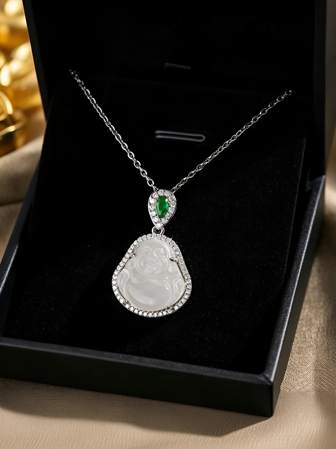 Buddha pendant - Silver-white-green