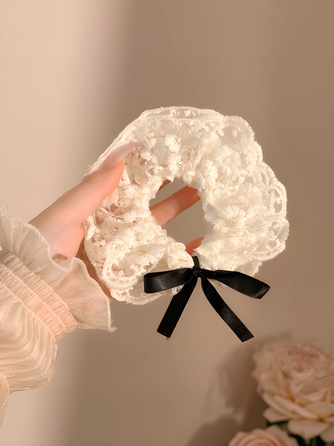 Black lace bow scrunchie