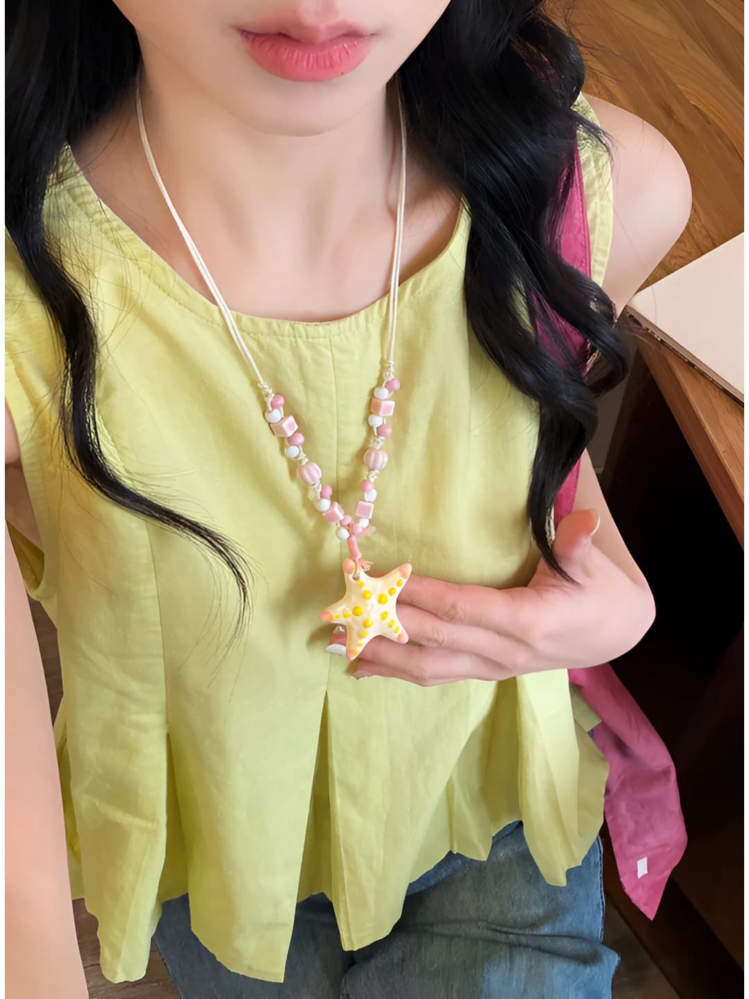 Necklace - Pink - White