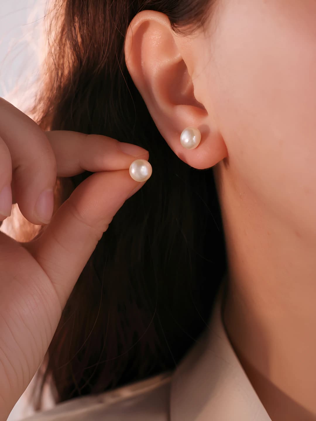 Women's pearl stud earrings: 6-7 mm, geometric shape, casual style