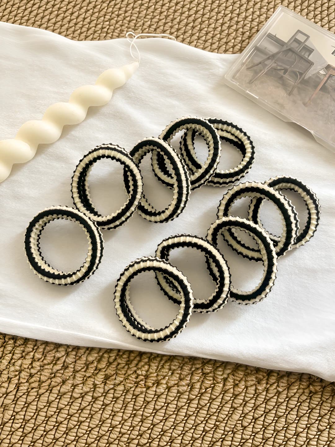 Black & white striped hair ties, 10 pcs
