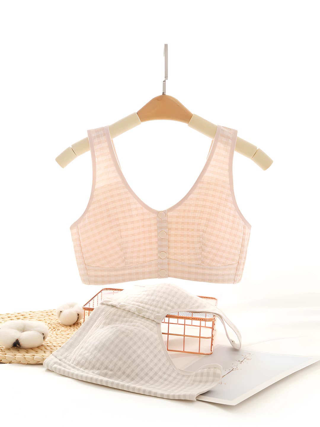 Women's breathable stretch cotton front-closure tank top style bra