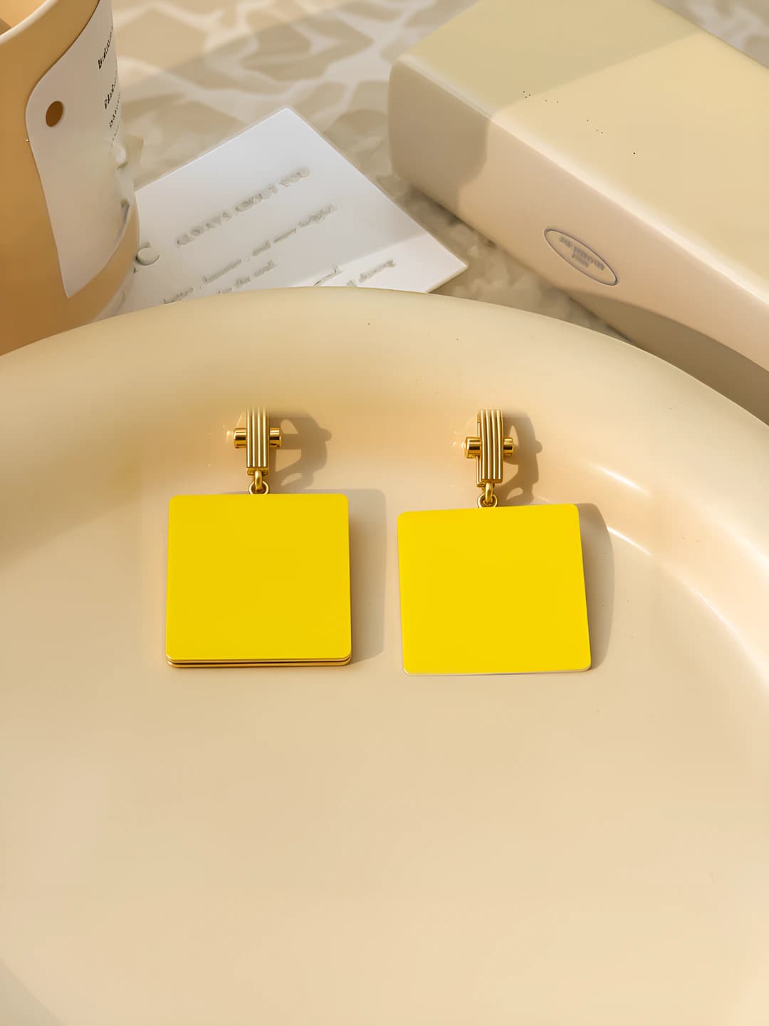 Square yellow studs, 925 silver