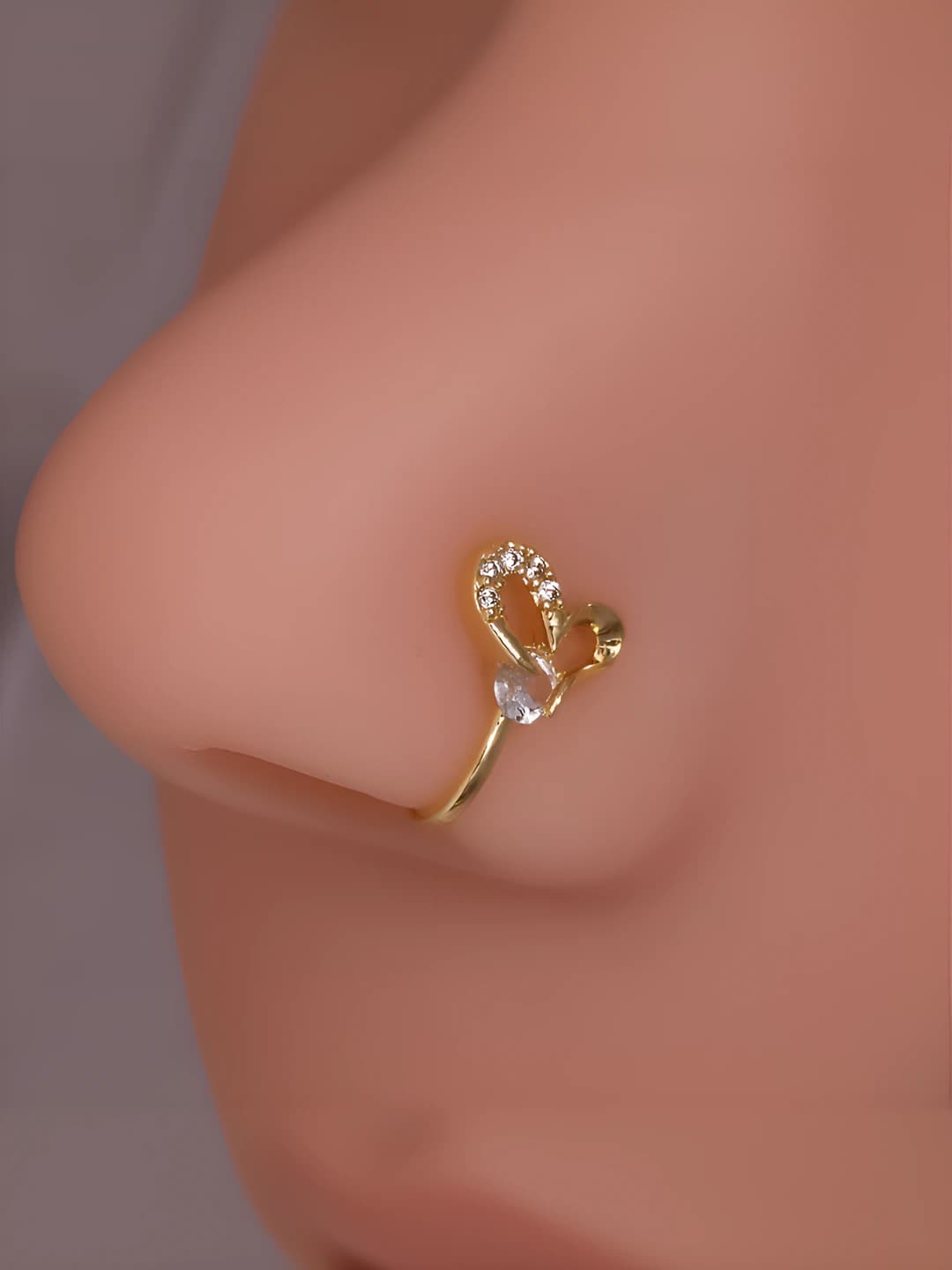 Ayollar uchun yurak shaklidagi zirkon o'tkazilgan nosiring, 14k rangli mis nosiring