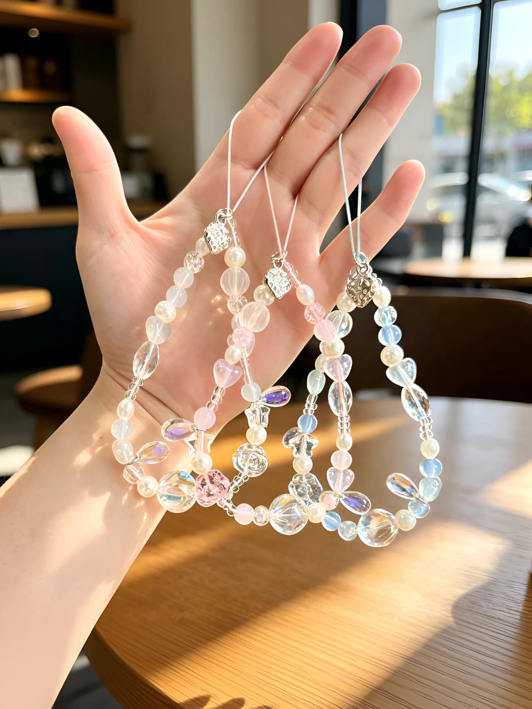 Ayollar uchun kristal telefon zanjir charm, plastik va rezinadan, koreys uslubi, yulduz, quyosh-oy, bulut va koinot naqshli