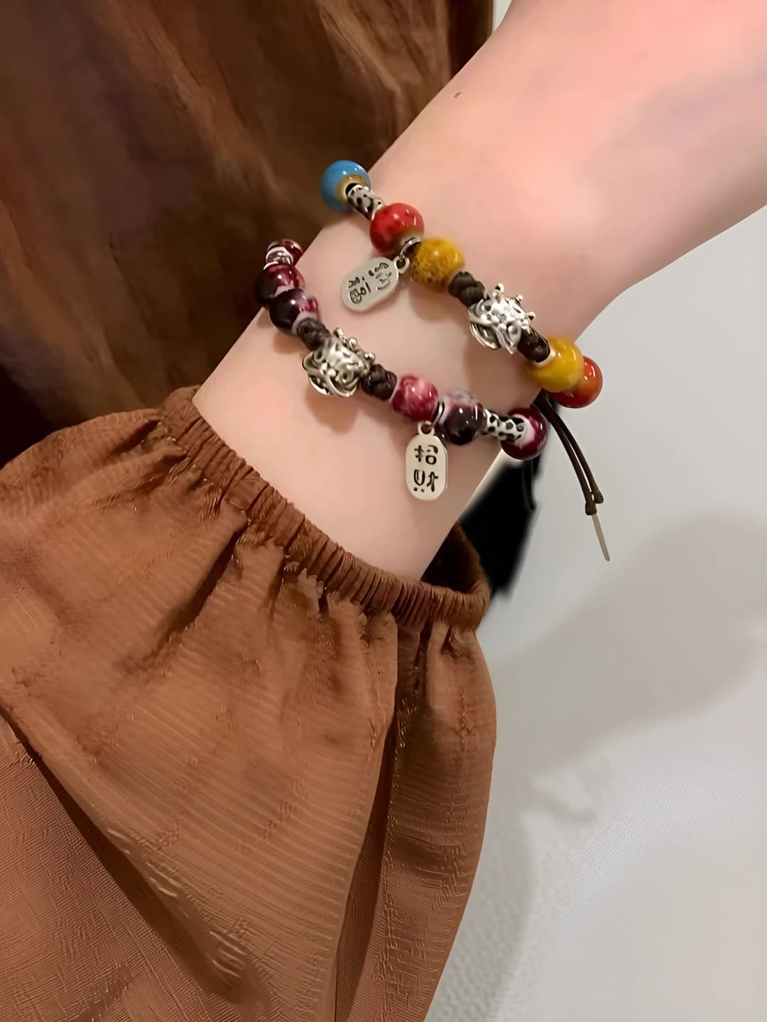 Women's retro style ethnic ceramic beaded bracelet