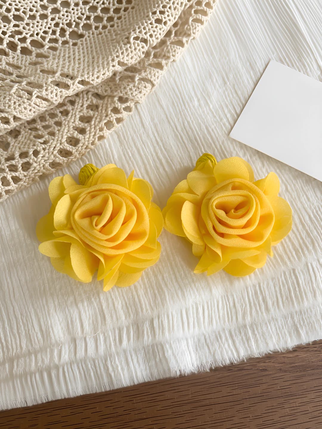 Yellow fabric rose studs - 6.3 cm