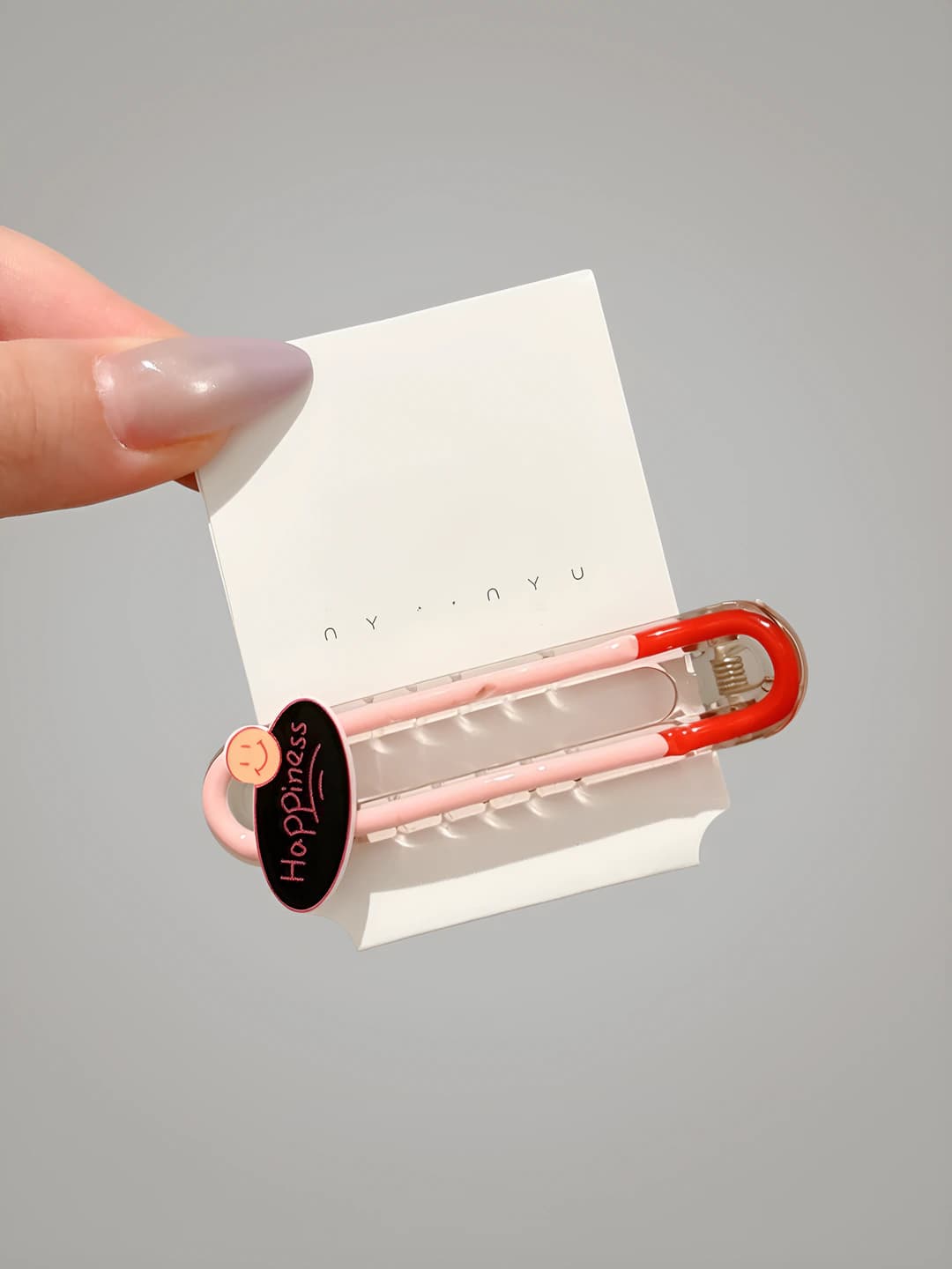 Red-pink colour-block clip, 6.8 cm