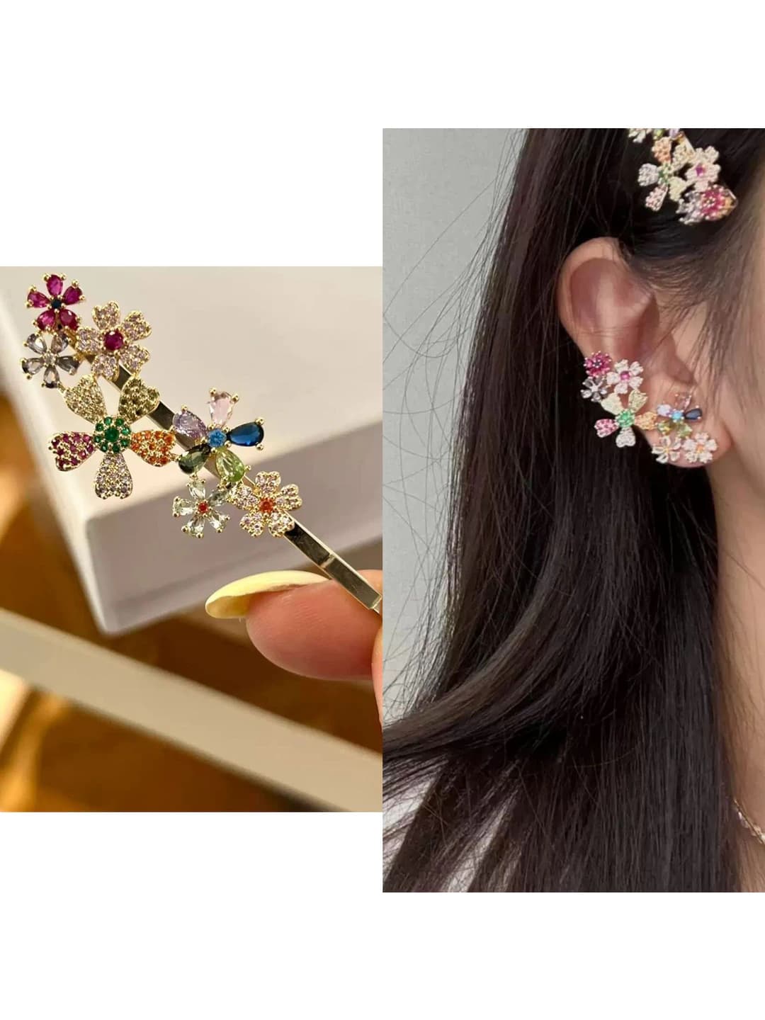 Women's colorful rhinestone flower hair clips