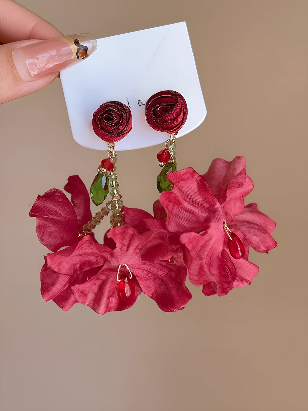 Red rose tassel earrings