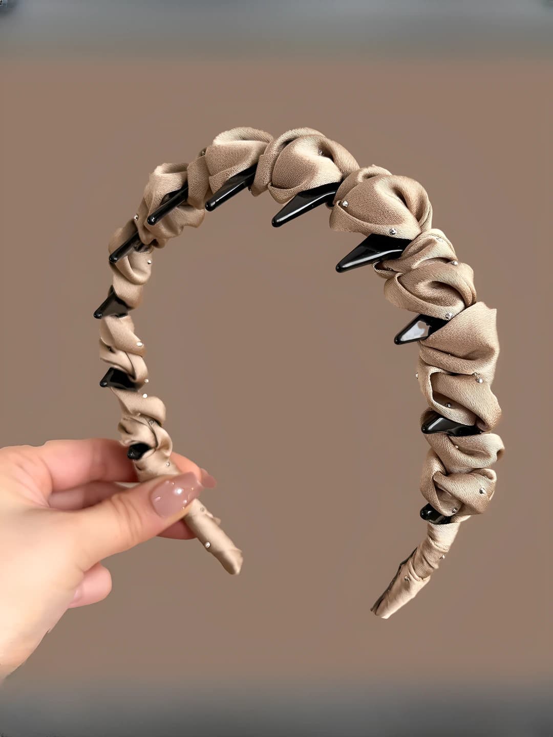 Sparkling diamond headband, khaki, 12 cm