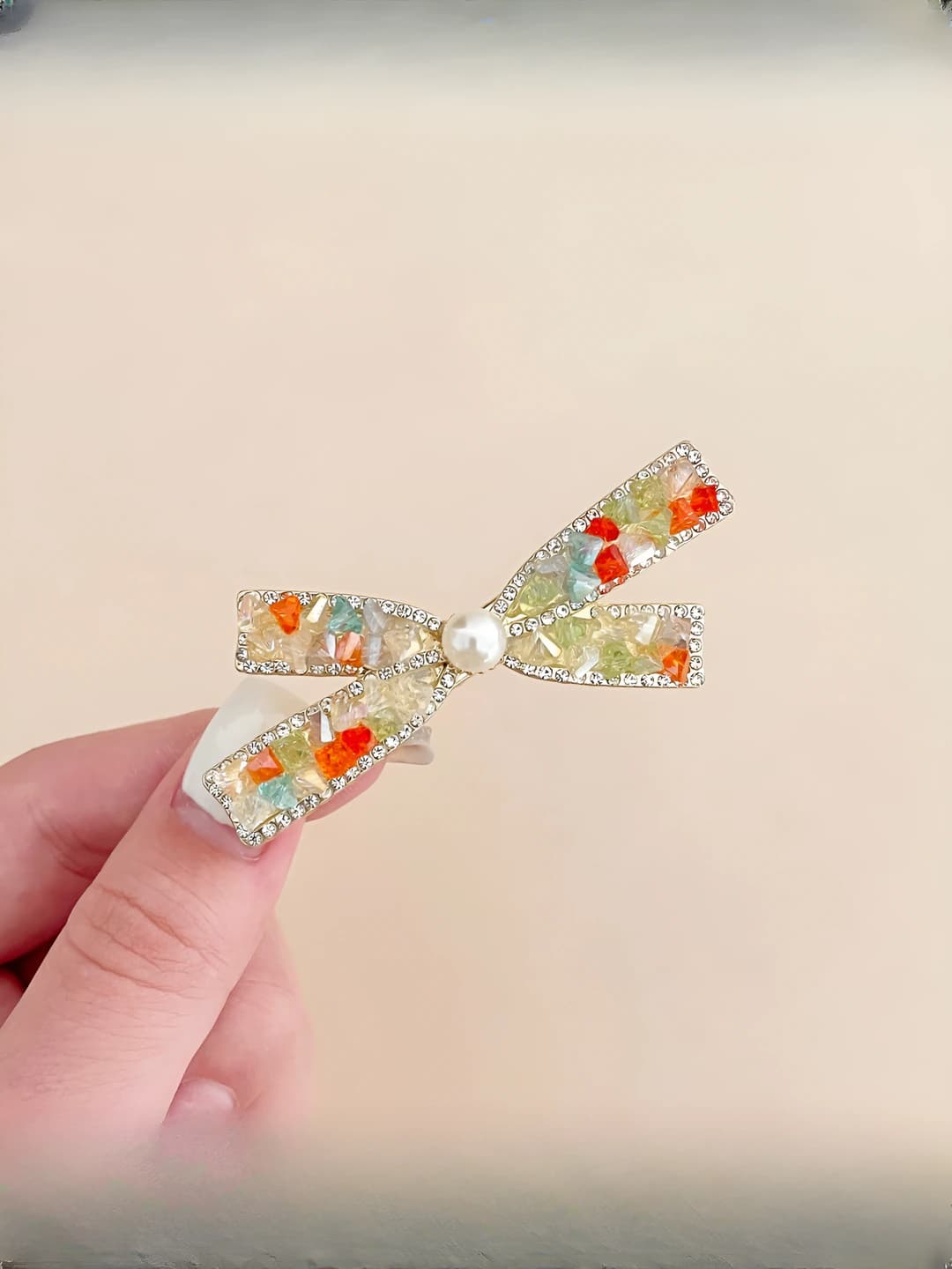 Multicolour crystal bow - side clip