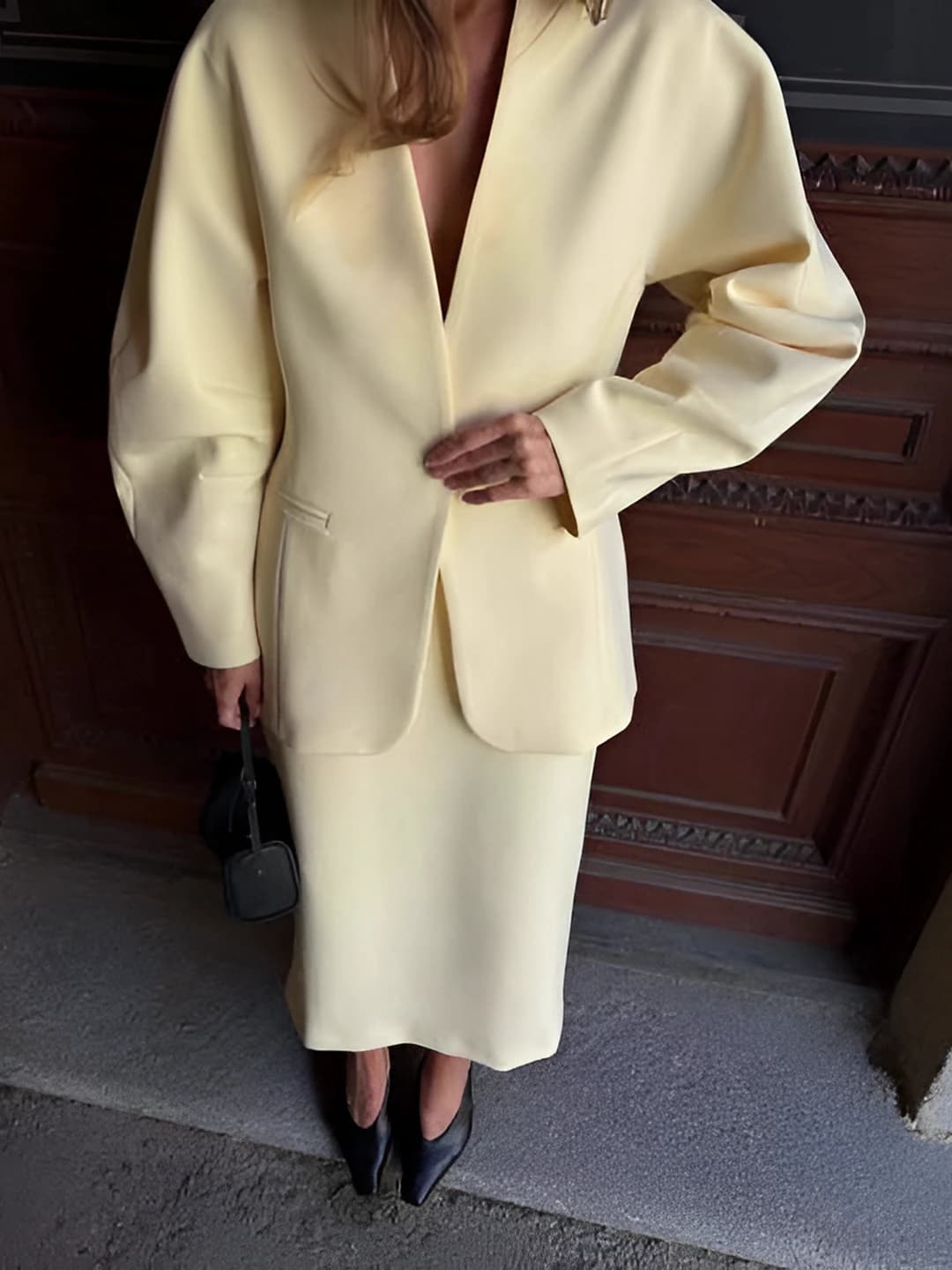 Women's blazer and skirt set: blazer with long sleeve and slim fit high waist skirt