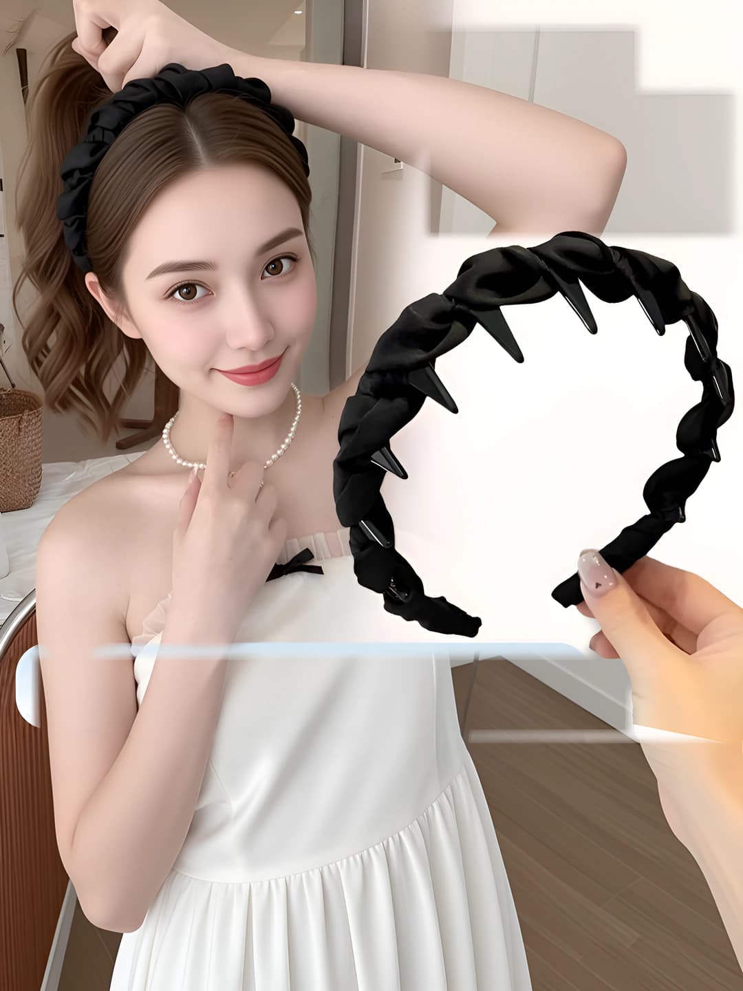 Women's non-slip toothed headband made of plush material in cartoon style