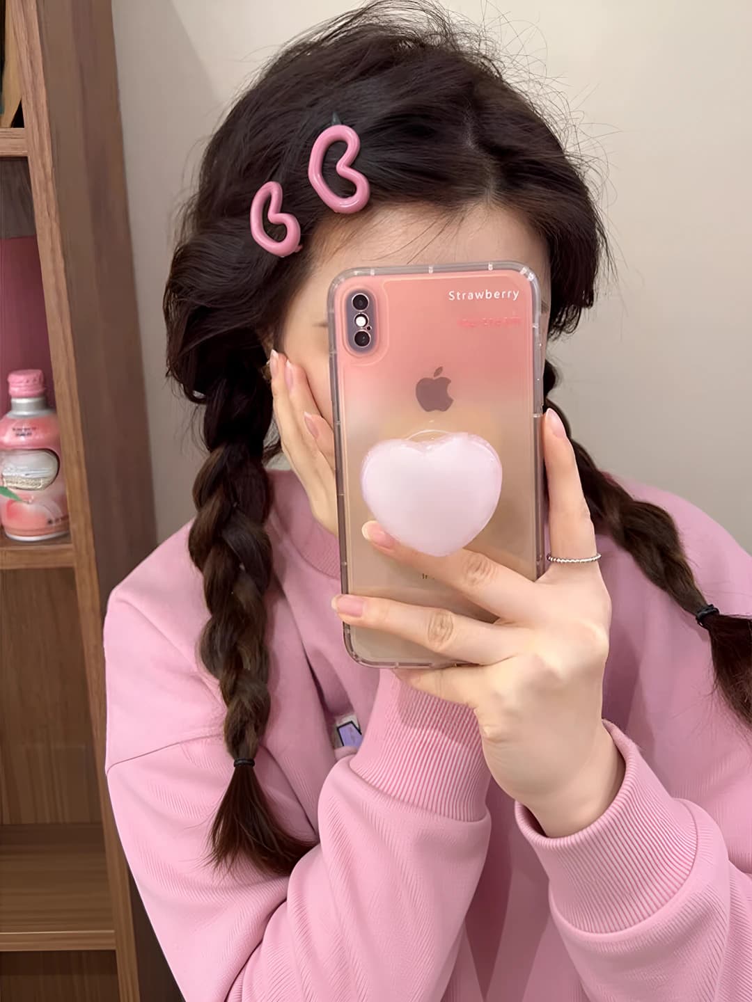 Women's hair clips and combs: pink heart-shaped clips, handmade, alloy, for side hair and bangs, sweet-cool style