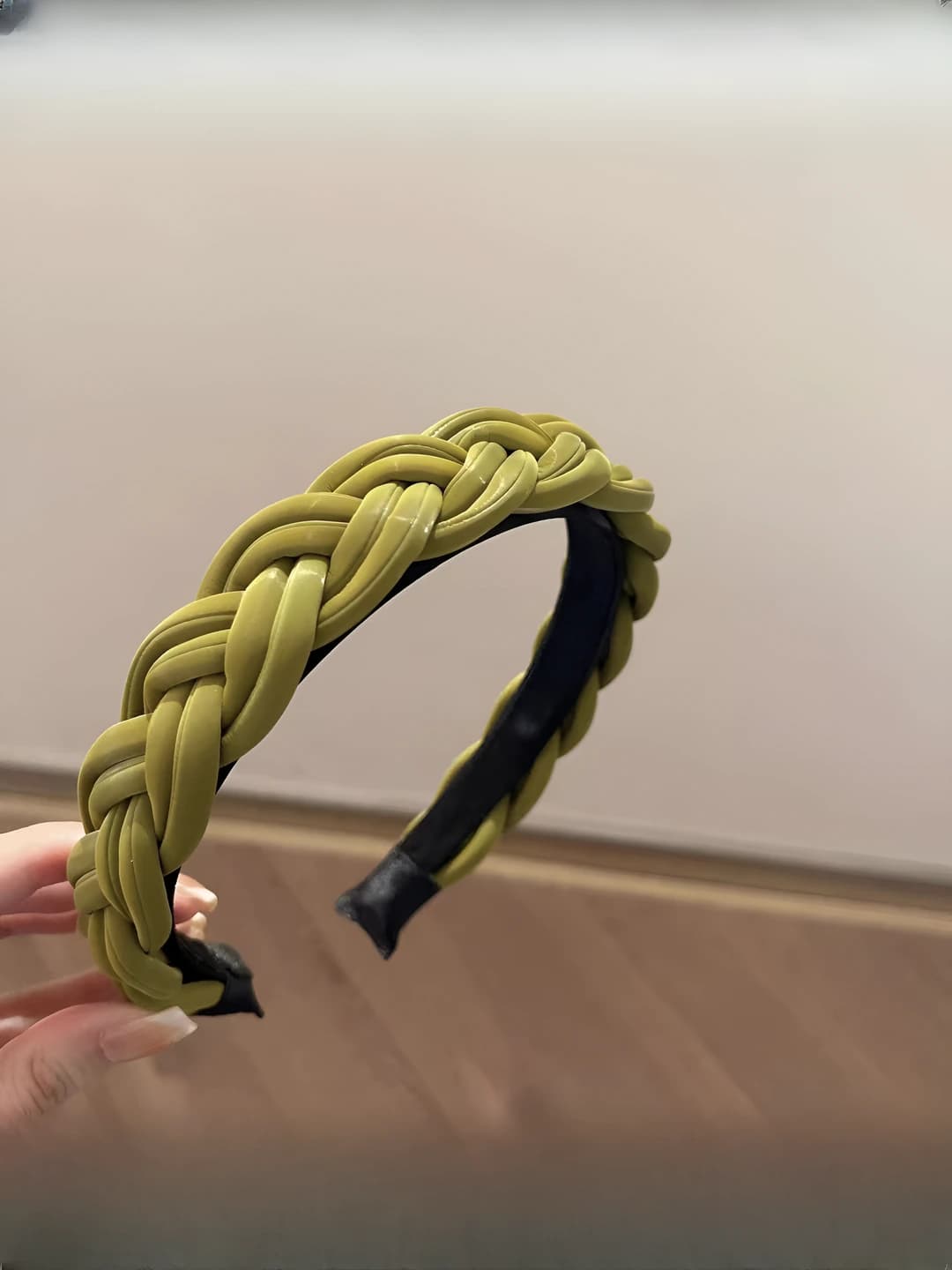 Green leather braided twist headband